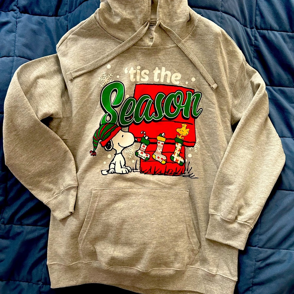 Snoopy Christmas Pullover Hoodie. Grey XL NWT